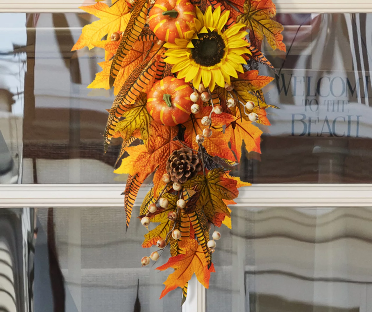 26" Sunflower, Pumpkin & Leaf Teardrop Wreath 6 26" Sunflower, Pumpkin & Leaf Teardrop Wreath - Image 4