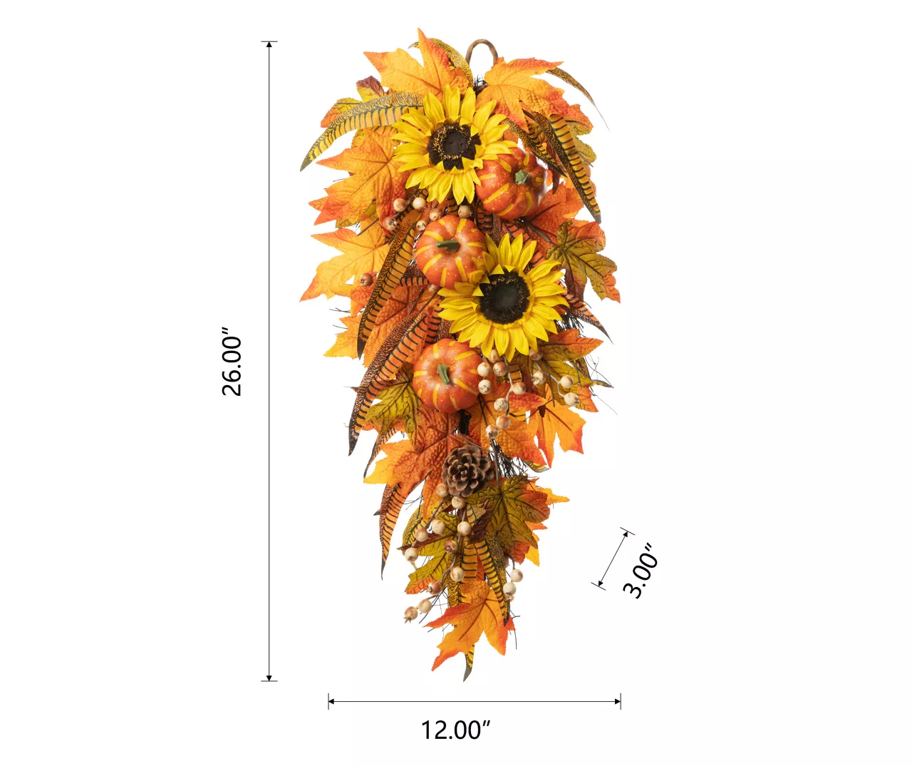 26" Sunflower, Pumpkin & Leaf Teardrop Wreath 7 26" Sunflower, Pumpkin & Leaf Teardrop Wreath - Image 5