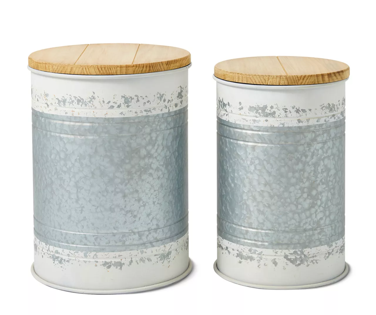 Galvanized Steel & White 2-Piece Metal Storage Stool Set 3 Galvanized Steel & White 2-Piece Metal Storage Stool Set