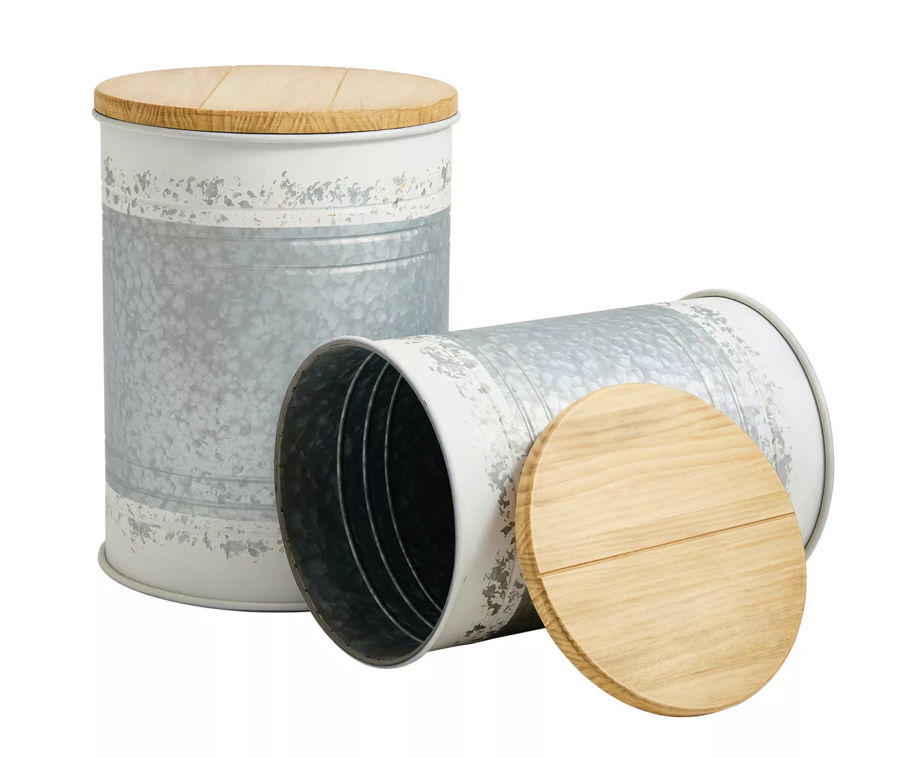 Galvanized Steel & White 2-Piece Metal Storage Stool Set 9 Galvanized Steel & White 2-Piece Metal Storage Stool Set - Image 7