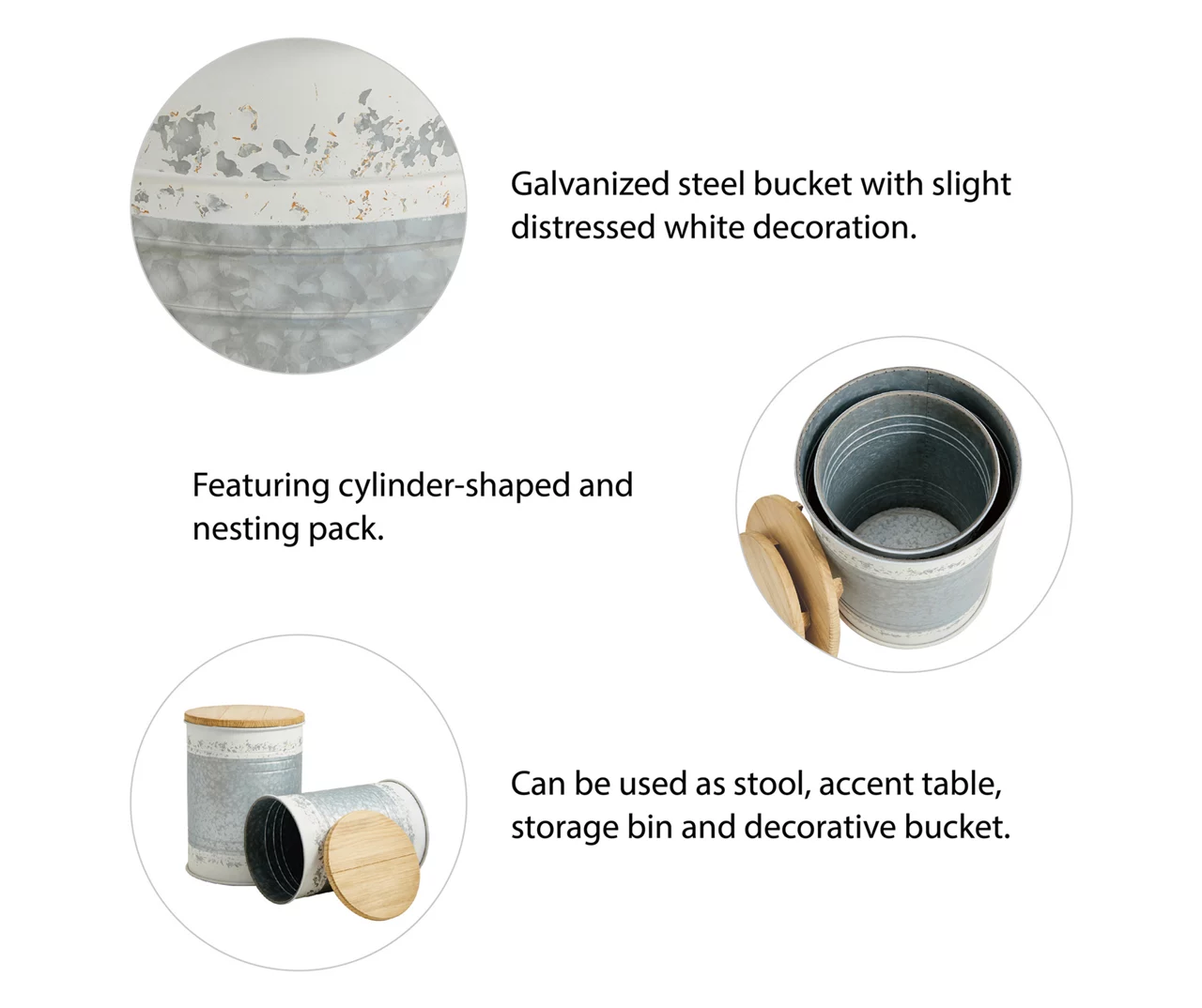 Galvanized Steel & White 2-Piece Metal Storage Stool Set 10 Galvanized Steel & White 2-Piece Metal Storage Stool Set - Image 8