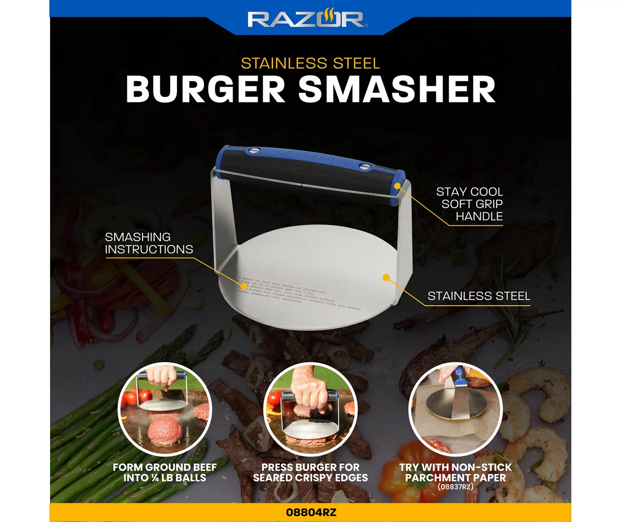 RAZOR Stainless Steel Burger Smasher Press 6 RAZOR Stainless Steel Burger Smasher Press - Image 4