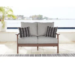 Emmeline Wood Look Cushioned Patio Loveseat -Garden Furniture Store 810599349 2