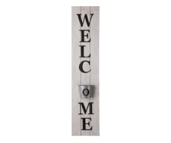 "Welcome" White & Black Porch Sign With Galvanized Planter
