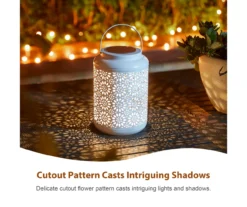 White Flower Cut-Out Metal LED Solar Lanterns, 2-Pack -Garden Furniture Store 810607499 A0 7