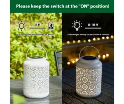 White Flower Cut-Out Metal LED Solar Lanterns, 2-Pack -Garden Furniture Store 810607499 A0 8