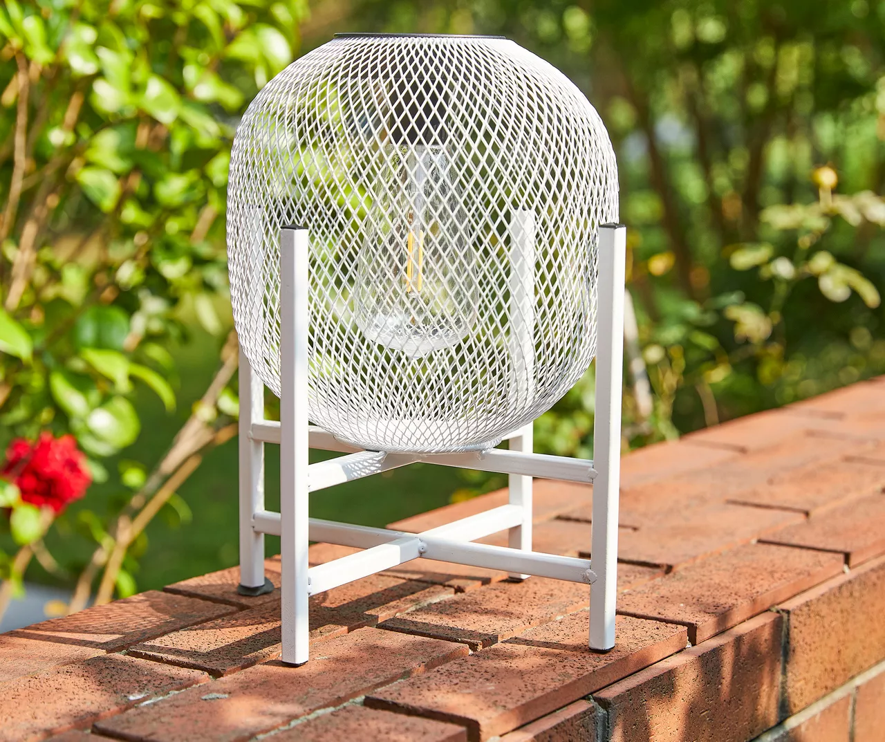 11.5" White Mesh Metal LED Solar Lantern 4 11.5" White Mesh Metal LED Solar Lantern - Image 2