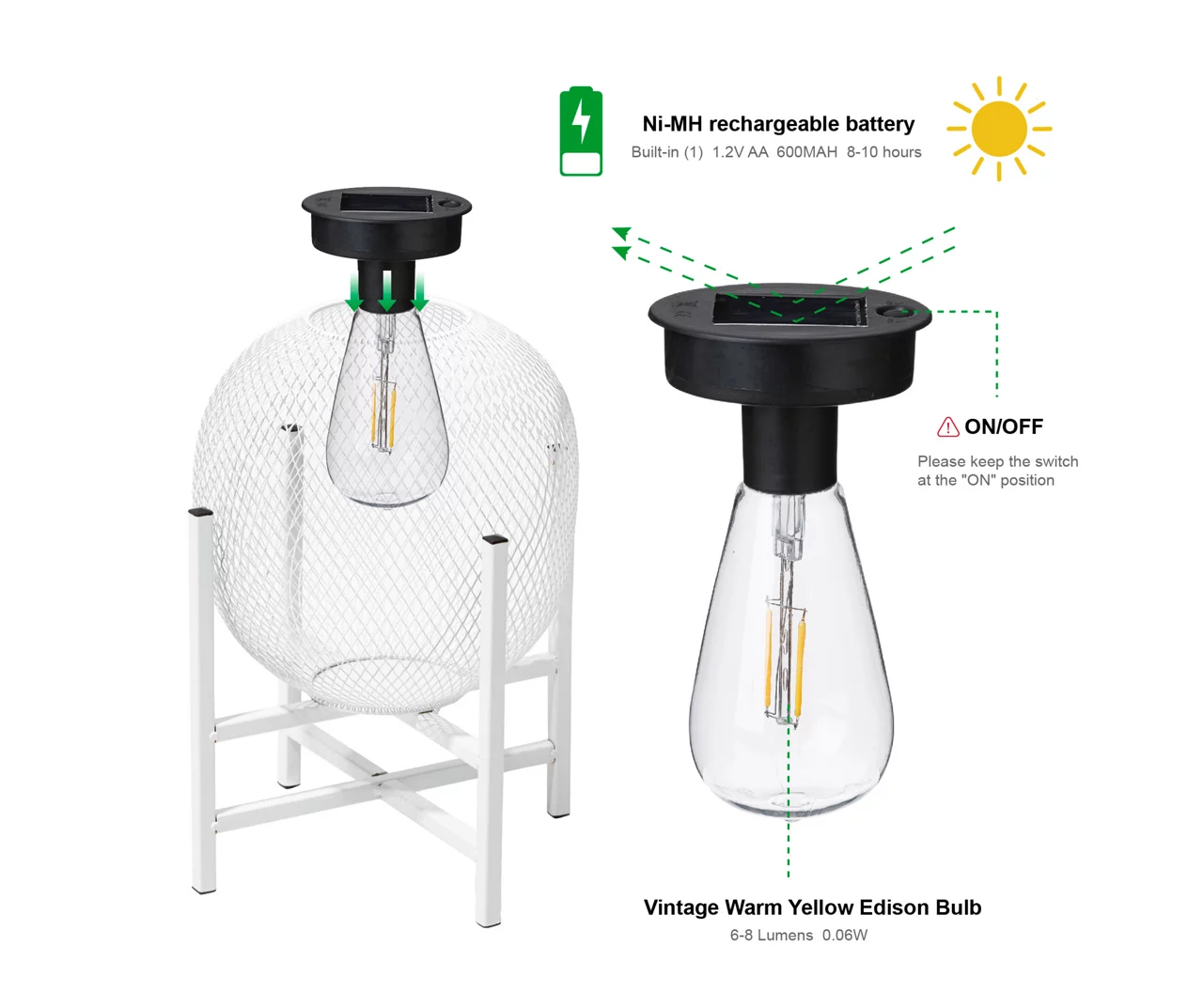 11.5" White Mesh Metal LED Solar Lantern 12 11.5" White Mesh Metal LED Solar Lantern - Image 10