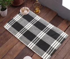 Vendetta "Hello" Black Plaid 2-Piece Layering Accent Rug & Mat Set -Garden Furniture Store 810610151 B0 4