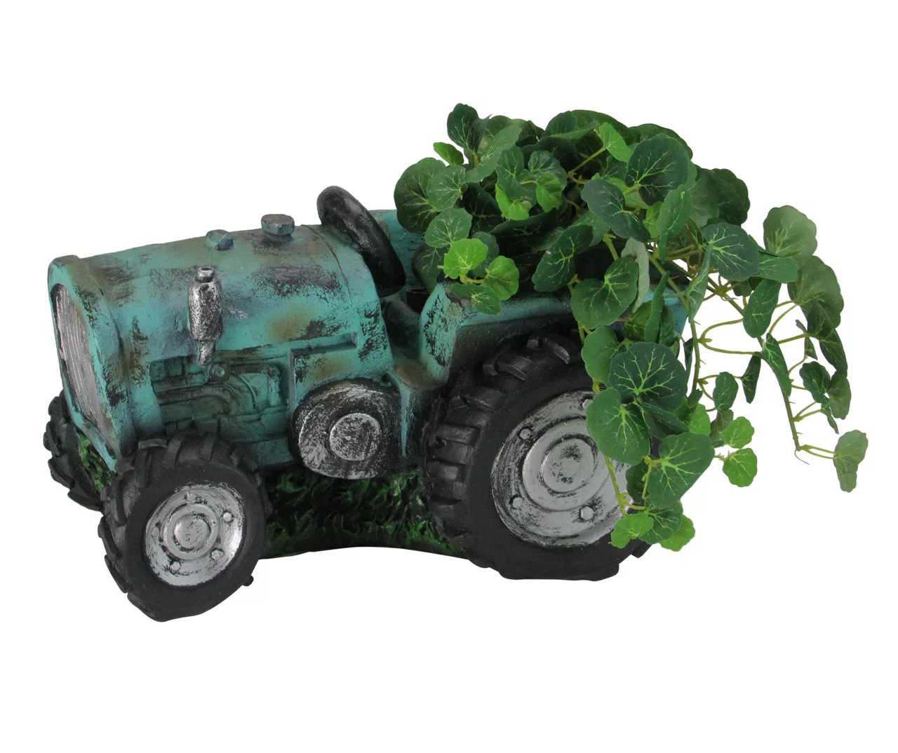 12.2" Green Tractor Polyresin Planter 5 12.2" Green Tractor Polyresin Planter - Image 3