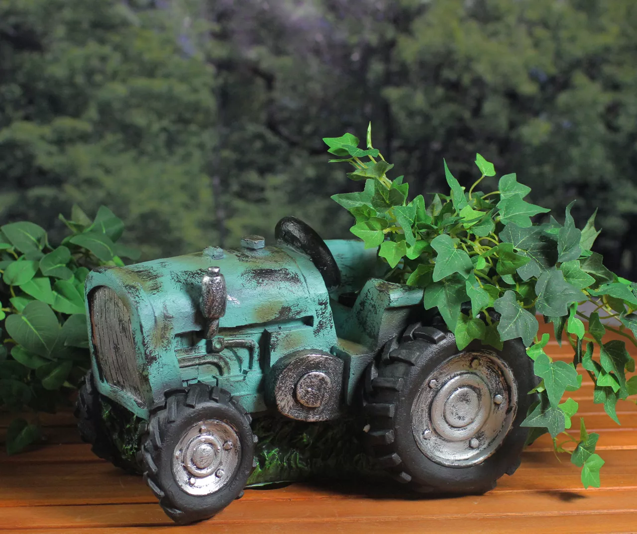12.2" Green Tractor Polyresin Planter 6 12.2" Green Tractor Polyresin Planter - Image 4