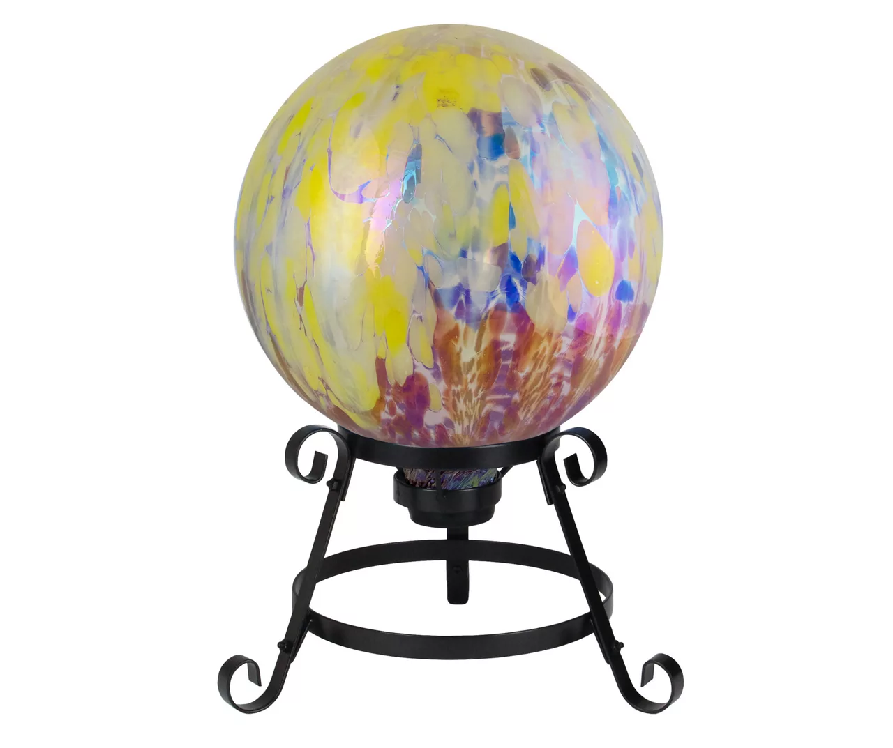 10" Yellow & Blue Speckled Iridescent Glass Gazing Ball 5 10" Yellow & Blue Speckled Iridescent Glass Gazing Ball - Image 3